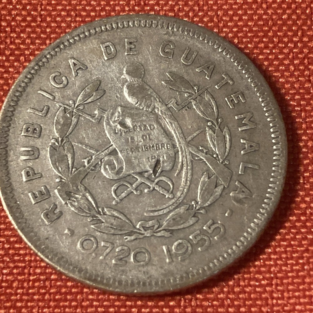 1955 Silver 25 Centavos Guatemala