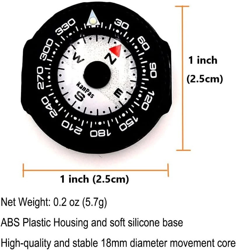 Mini Button Map Compass with Turnable Bezel for Watchband Every Day Carry