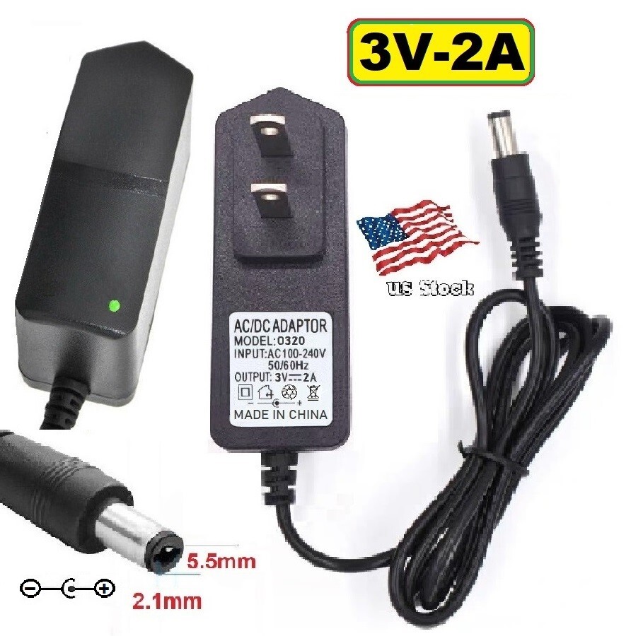 3V 2A  AC/DC Adapter Power Supply for Home Electronics with 5.5x2.1mm Plug