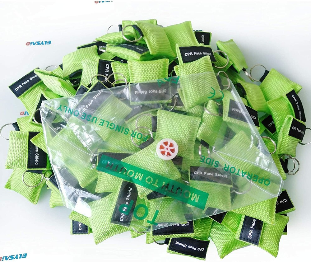 12pcsCPR Face Shield Keychain Ring One-Way Valve Breathing CPR mask AED Training