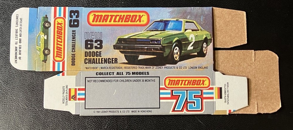 Matchbox Superfast #63 Dodge Challenger ‘77-‘82 Type L Repro Box