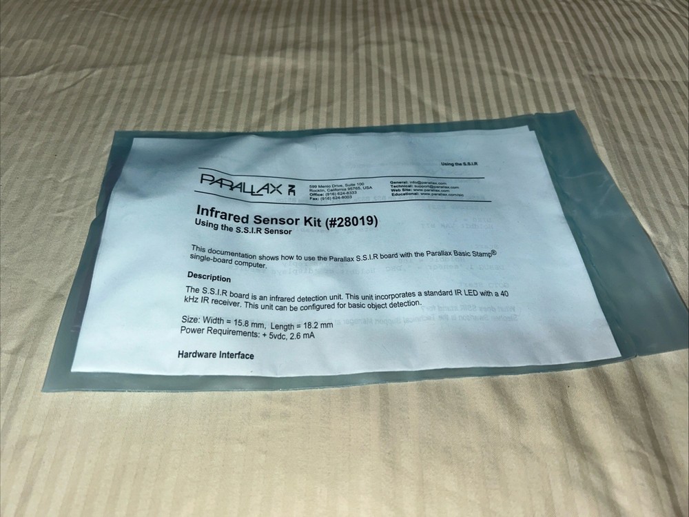 NOS Vintage Parallax Infrared Sensor Kit PN 28019 BOE Bot Robot Basic Stamp 2003
