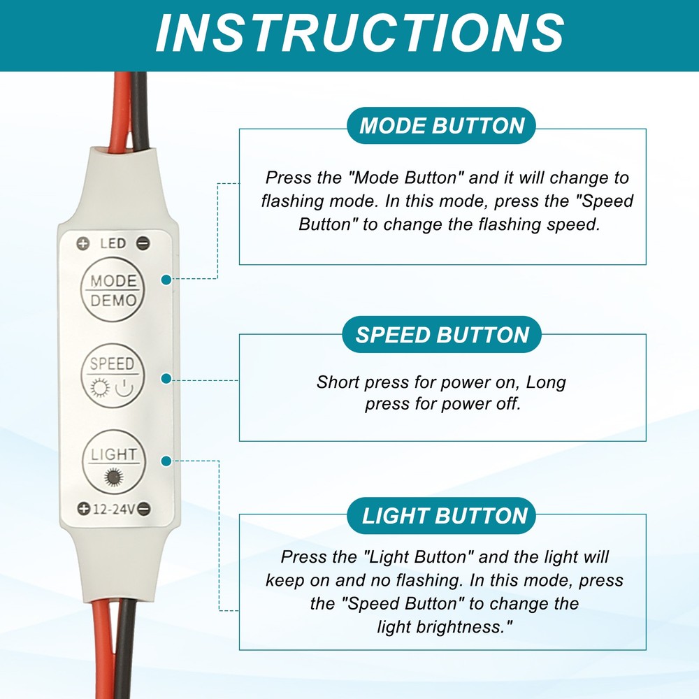 LED Strip Controller, 4pcs DC 12V to 24V 6A Brightness Adjustable Dimmer