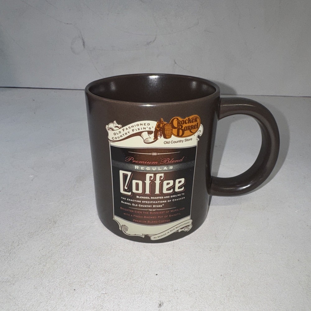 Large Cracker Barrel “Premium Blend Regular Coffee” Brown Ceramic Coffee Mug