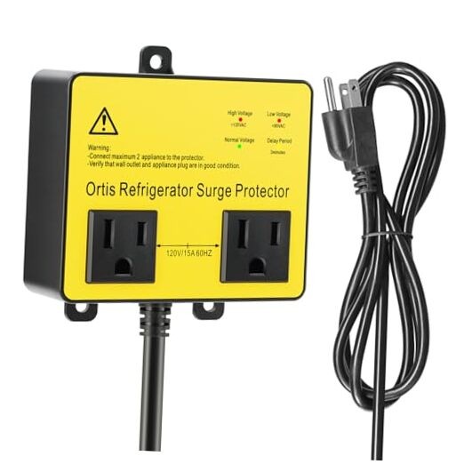 Refrigerator Surge Protector,  Double Outlet Voltage Protector for 5FT Yellow