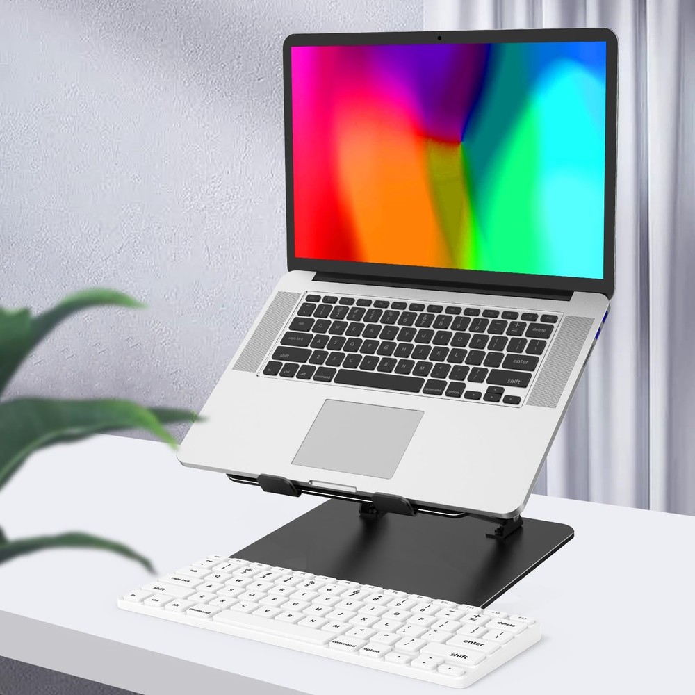 Gogoonike Adjustable Laptop Stand for Desk, Metal Foldable Riser Black