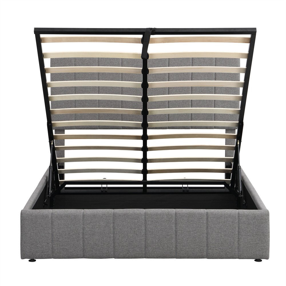 Full Size Upholstered Platform Bed Frame with Hydraulic Storage System Gray