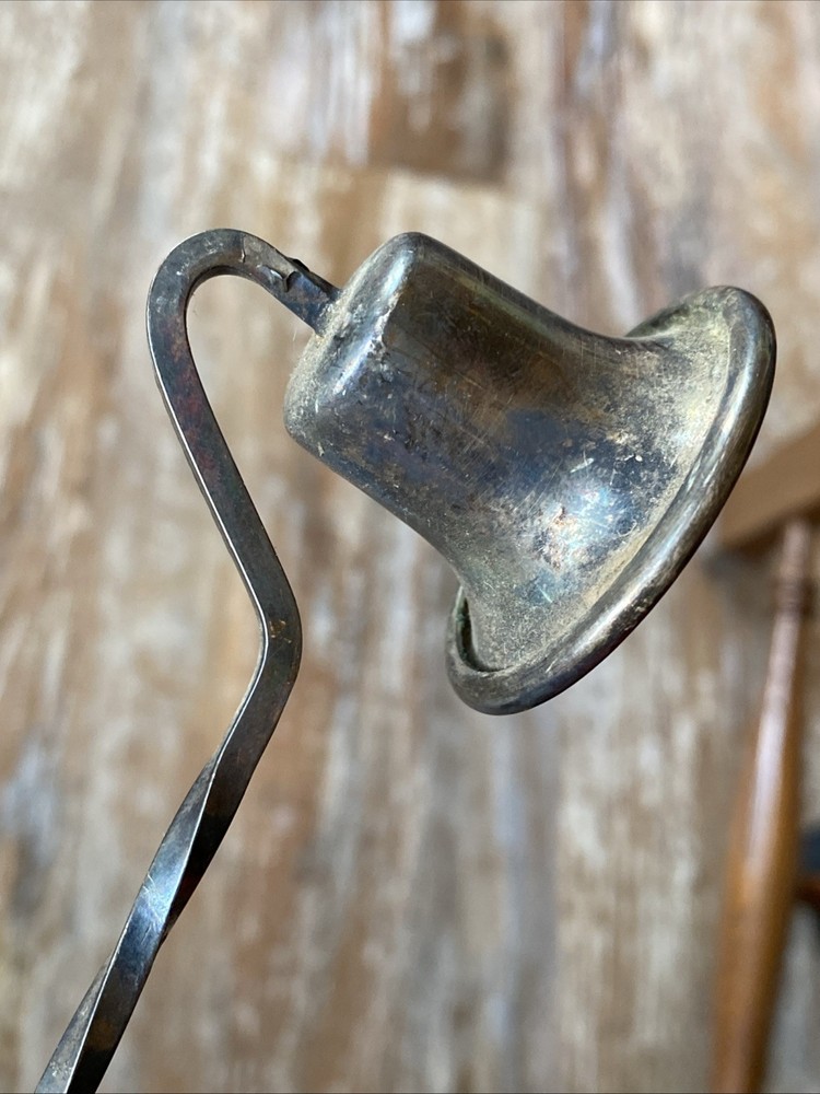 Antique Primrose Plate EP Silver Twisted Handle Vtg Candle Snuffer E.P. Copper
