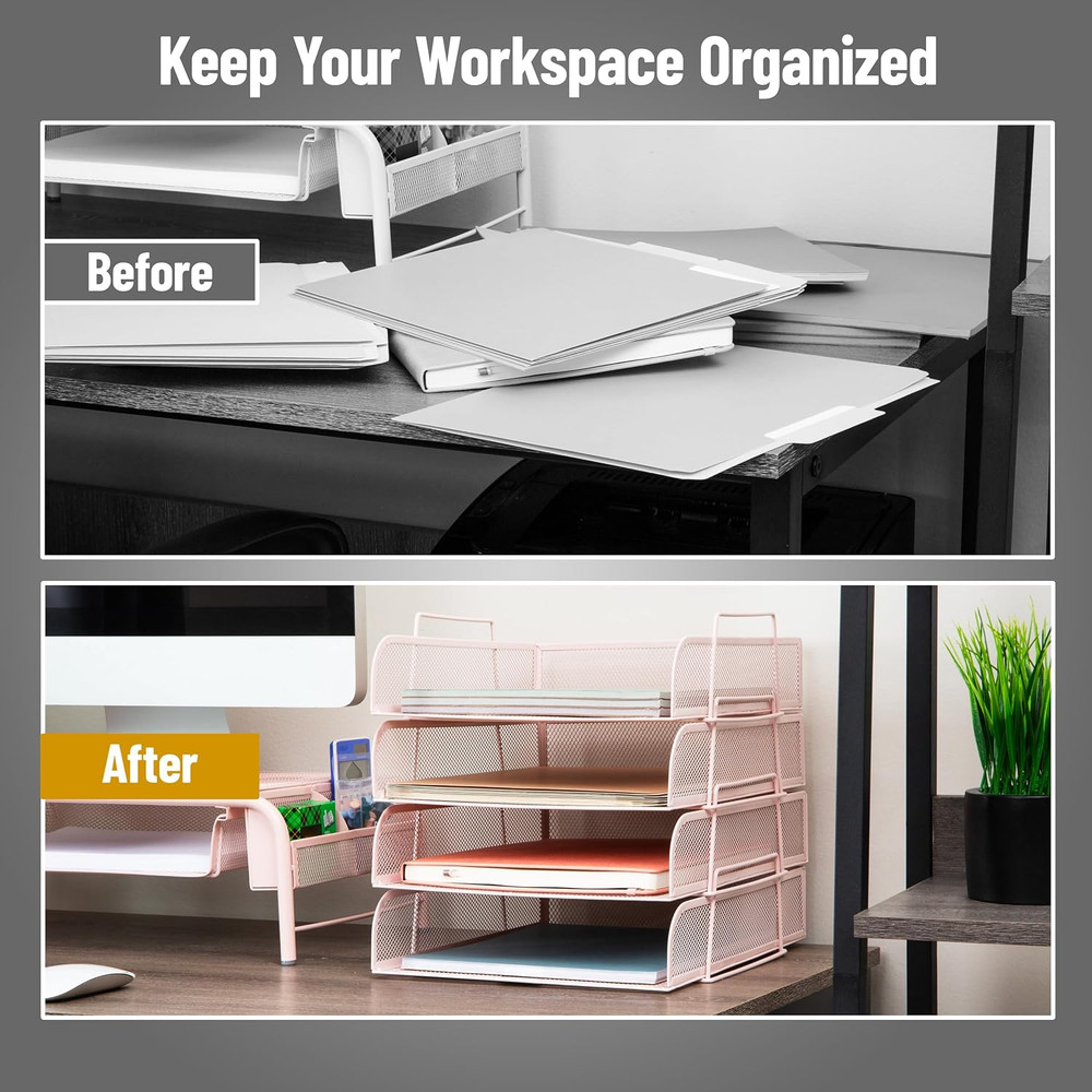 Stackable Paper Tray, Desktop Organizer, File Storage, Office, Metal Mesh, 10.5"