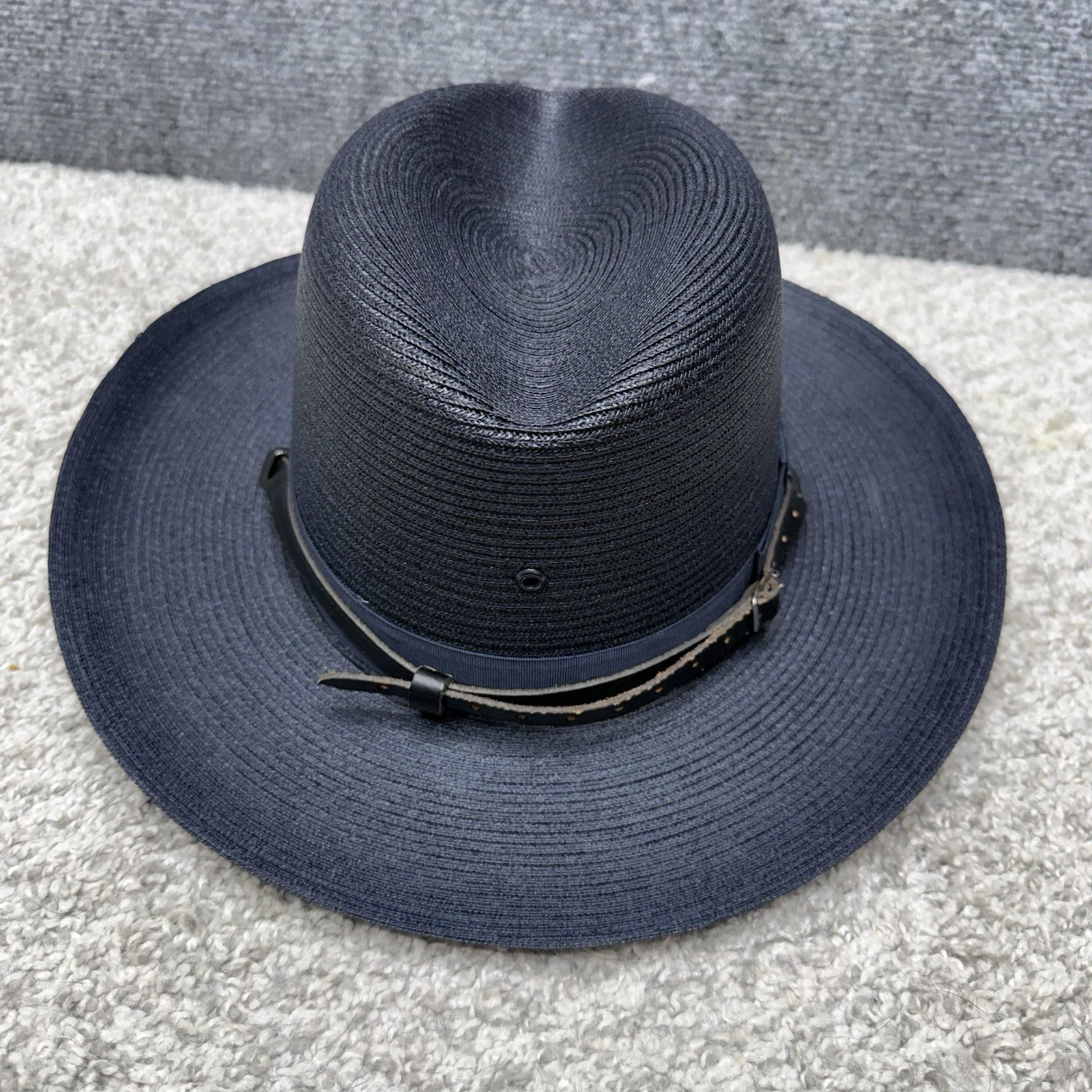 Stratton self forming trooper hat straw navy blue size 7-1/8 (style 42)