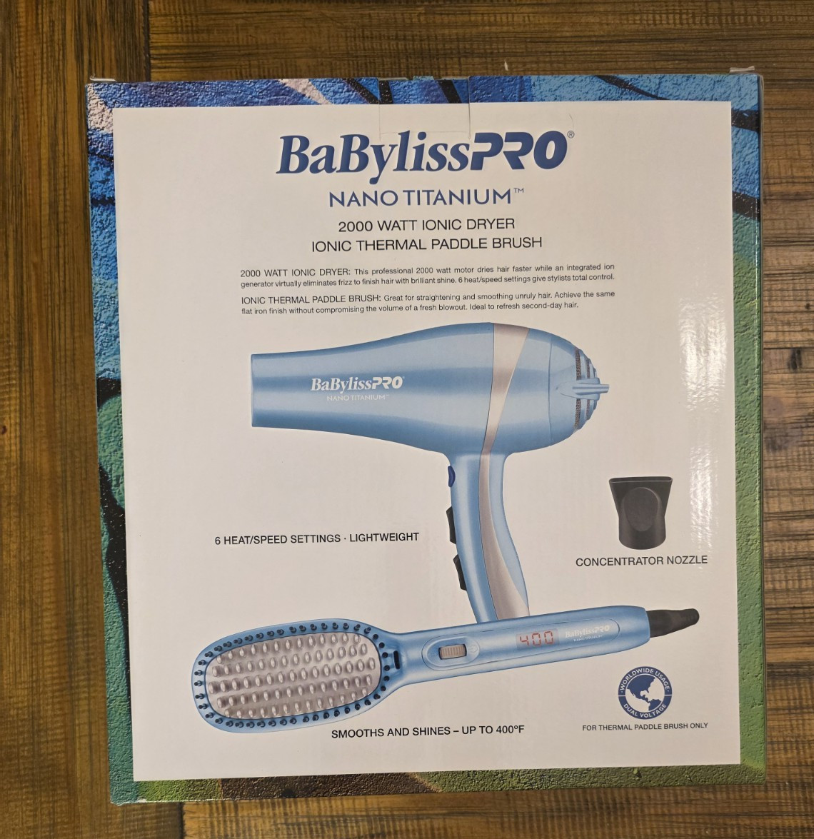 NEW BaByliss Pro Nano Titanium 2000 Watt Ionic Dryer & Paddle Thermal Brush