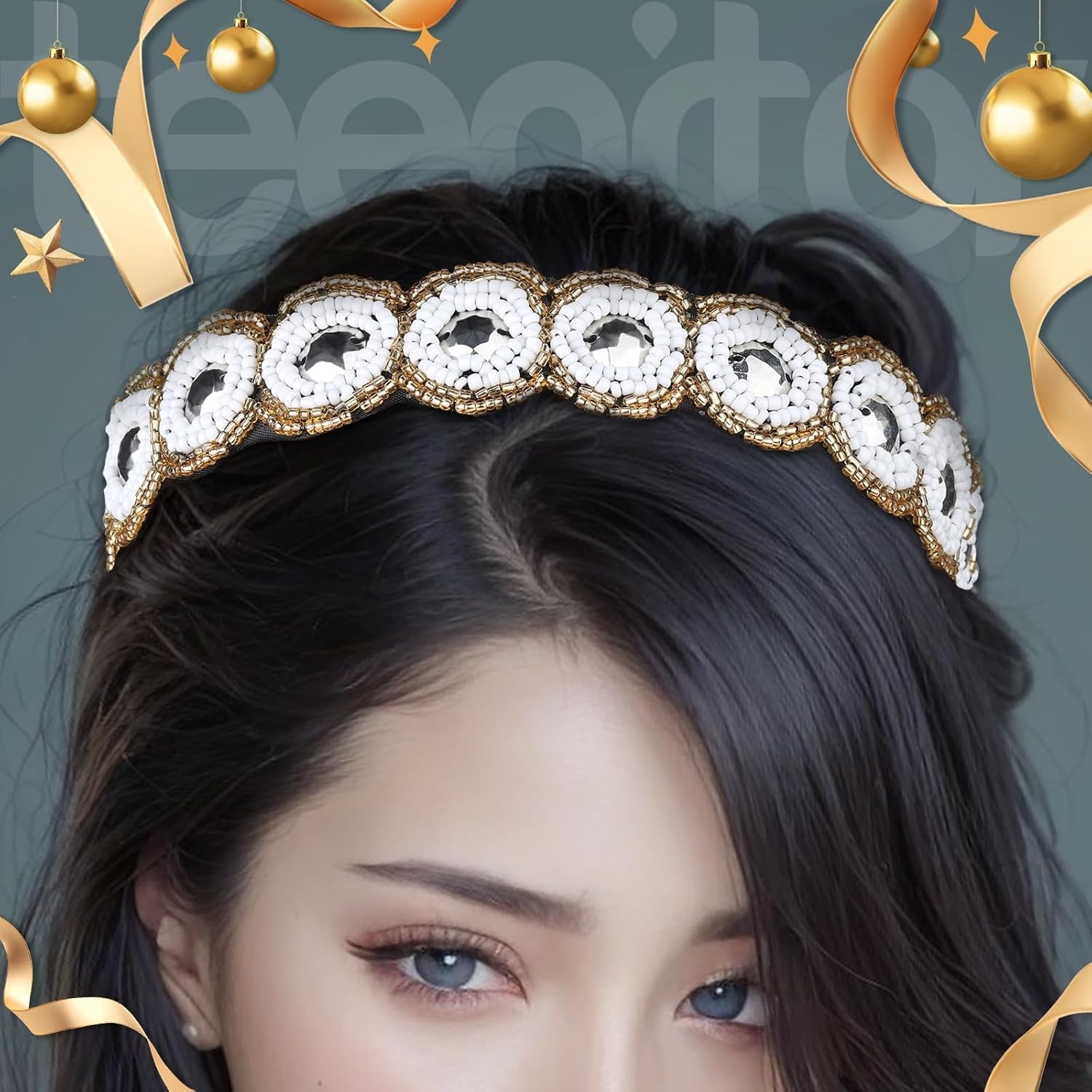 5pcs Hairbands for Women, 5 Rhinestone Beaded Headbands, Head Bands for Women...