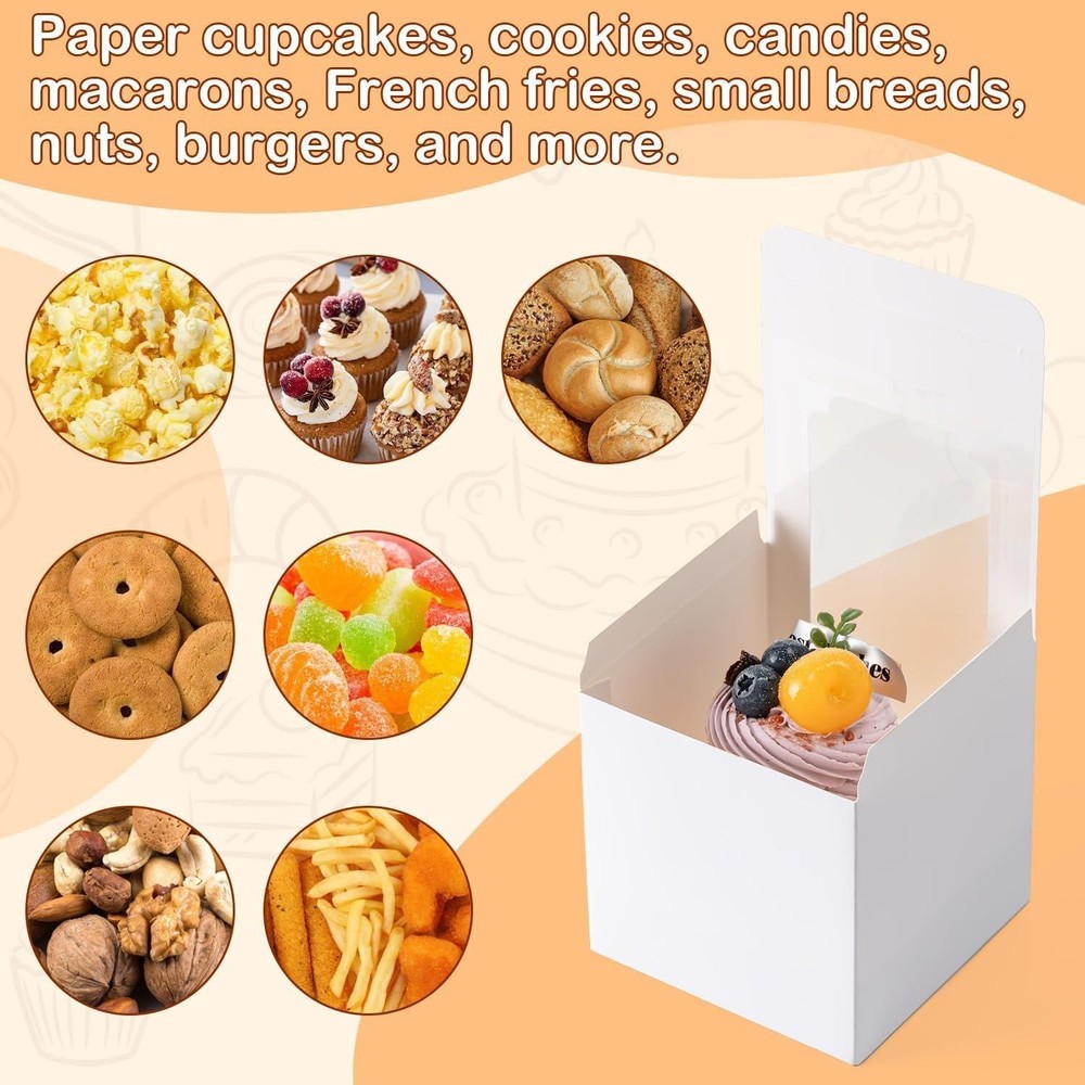 28PCS Cupcake Boxes Individual Containers Window Inserts Stackable White