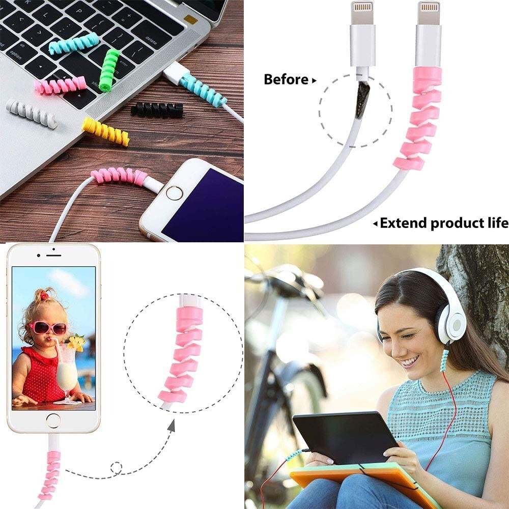 9pcs/set Silicone Spiral USB Cable Protector Universal Cord Saver