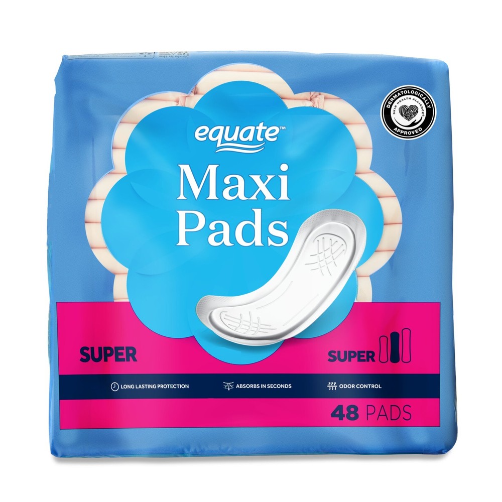 Equate Maxi Pads, Super (48 Count) 2 pack