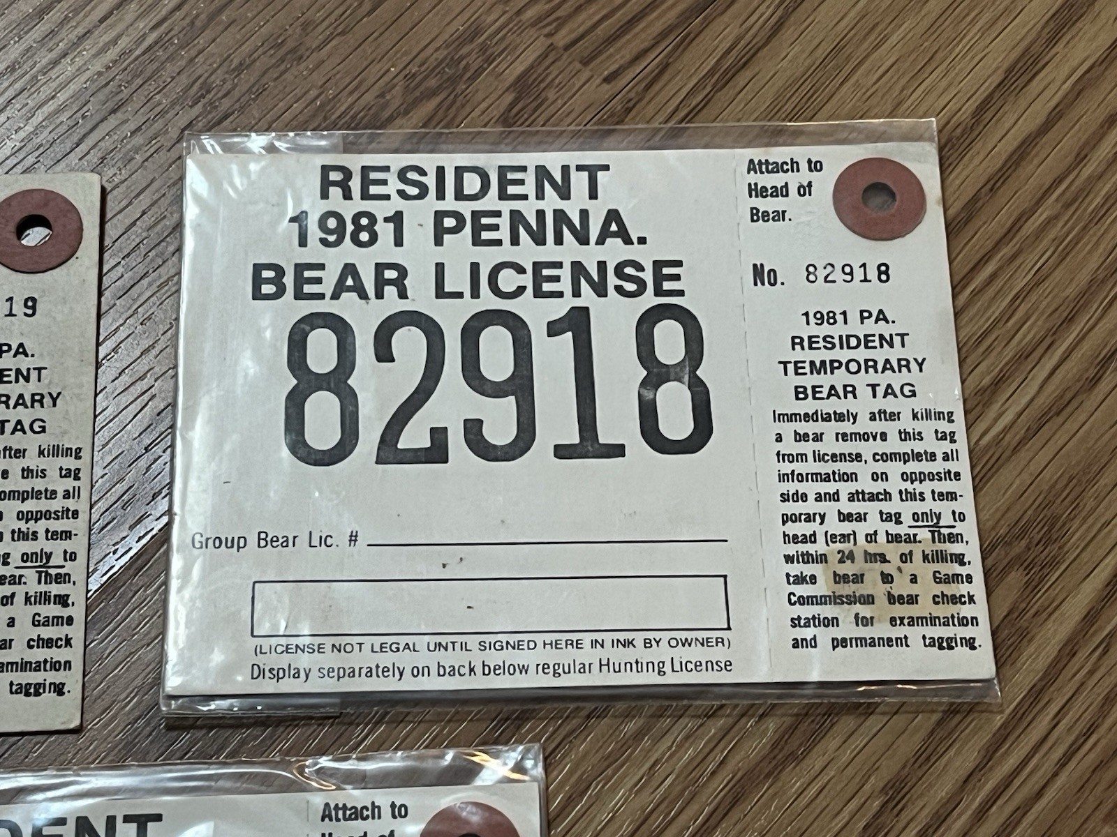 1981 PENNSYLVANIA RESIDENT BEAR LICENSE LOT OF 3