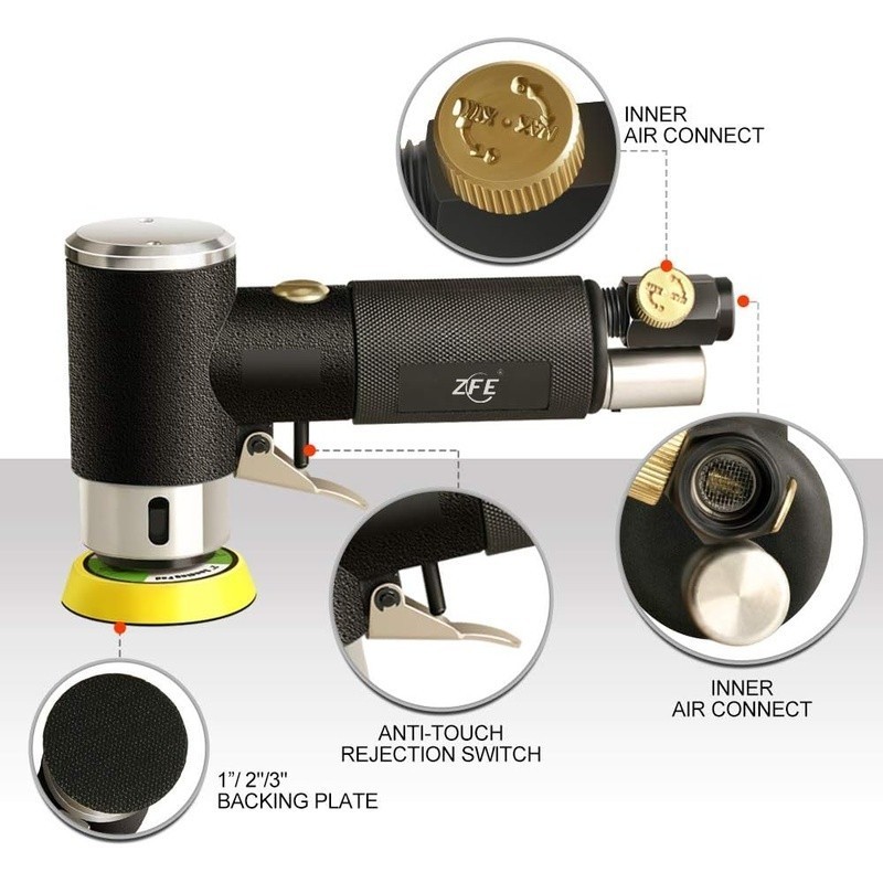 High Efficiency Air Random Orbital Sander W/ Buffing Pads & Sandpapers New