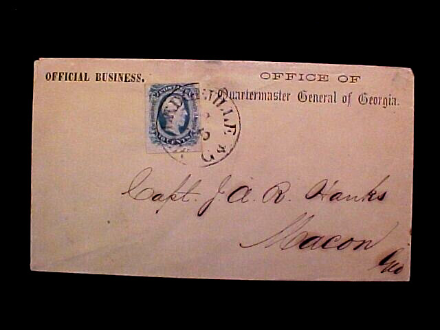 CSA Confederate Quartermaster Cover Milledgeville to Macon to CS Captain Hanks