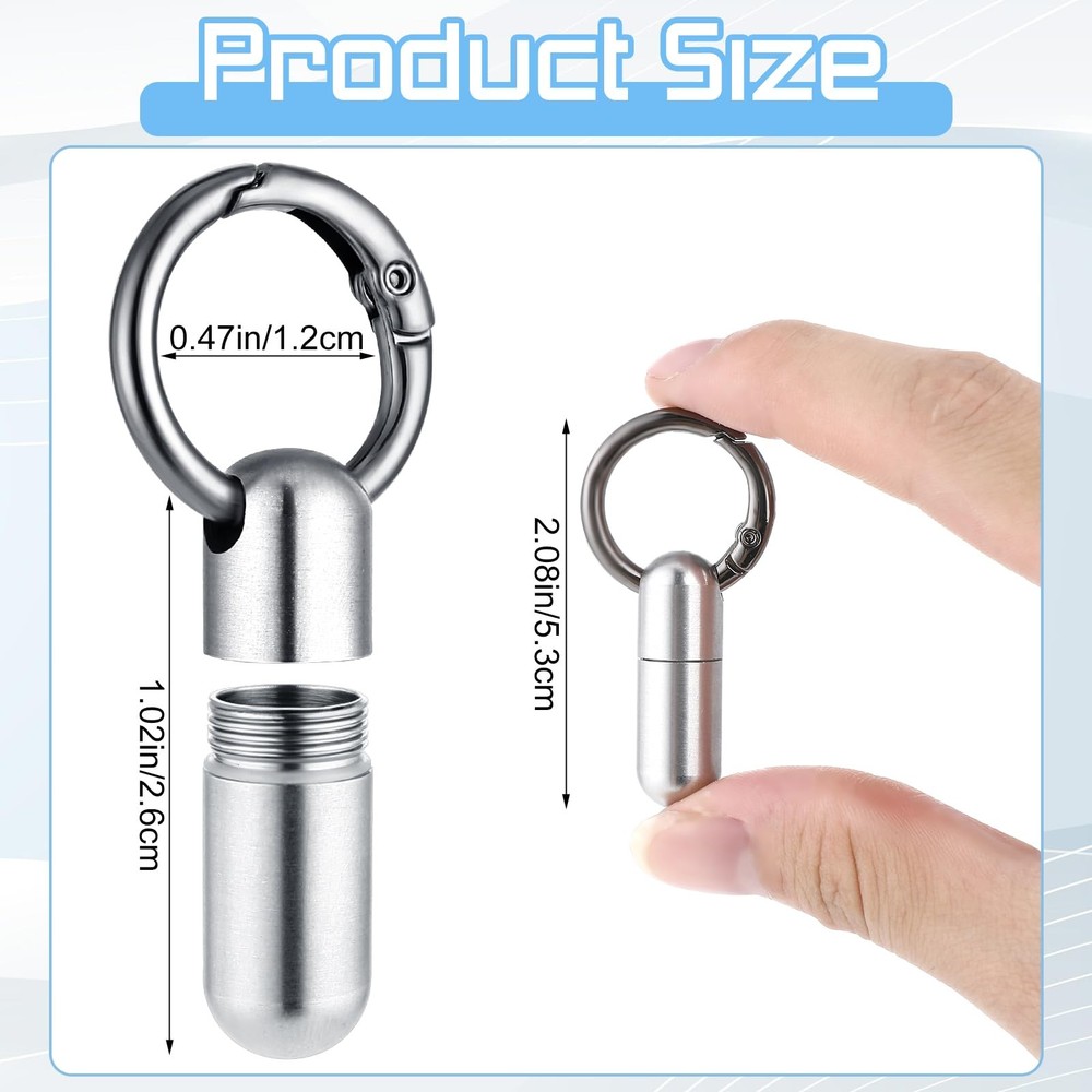 Small Pill Case Keychain Portable Waterproof Titanium Pocket Small, Silver