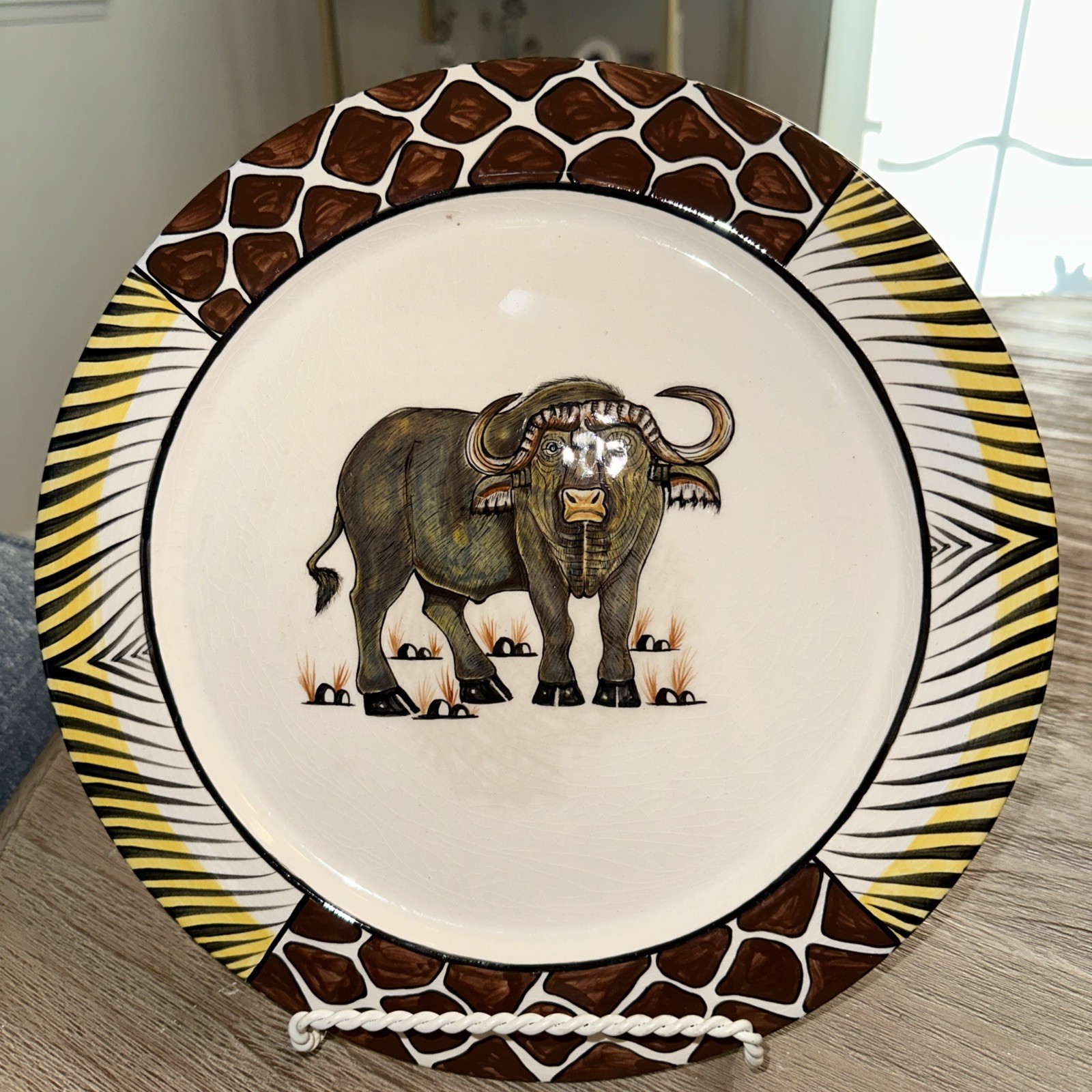 Penzo Zimbabwe Hand Painted 12.25 In Plate Buffalo Signed 2008