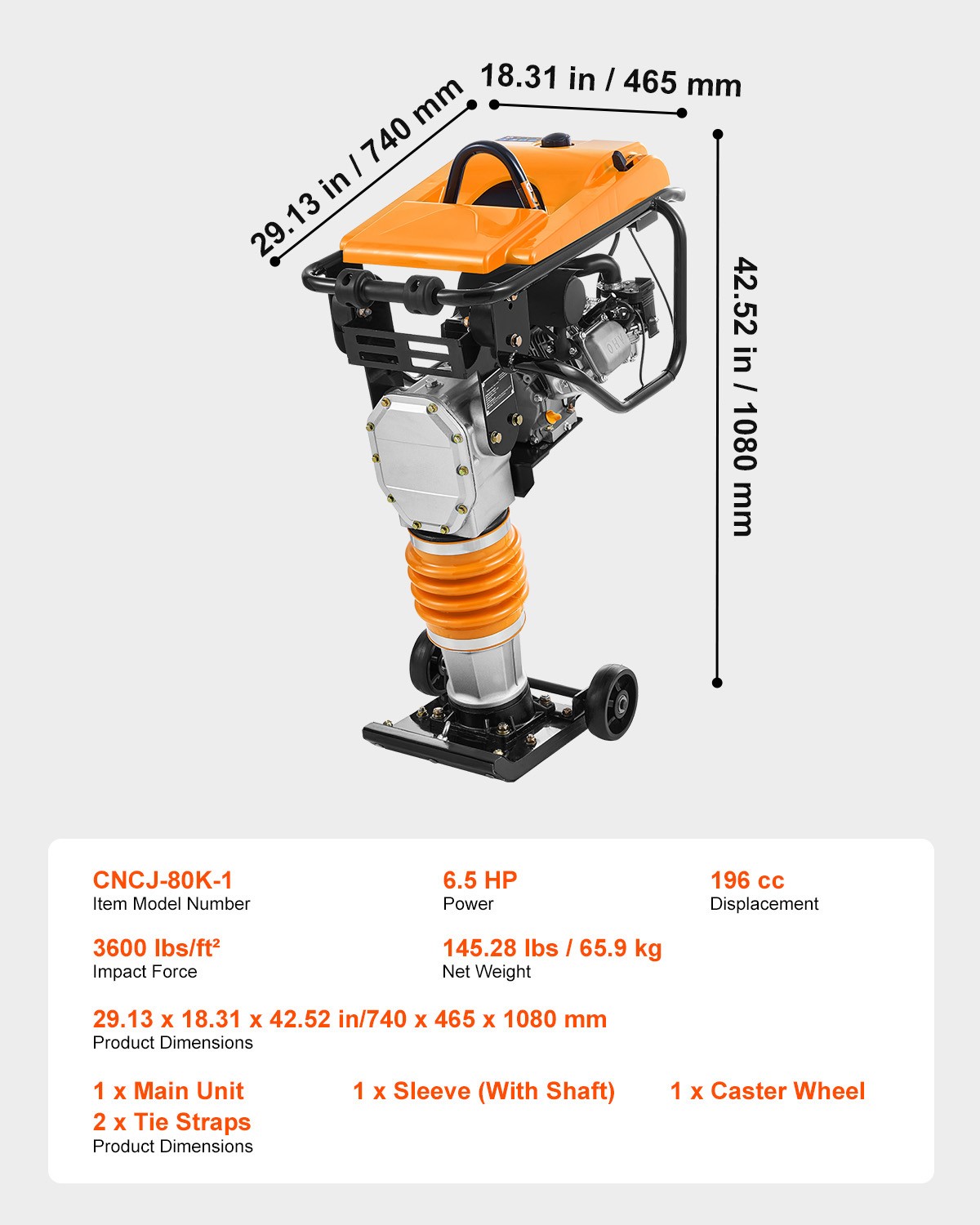 Uimoso 6.5 HP 196 cc Gas Powered Jumping Jack Tamper Rammer Soil Compactor