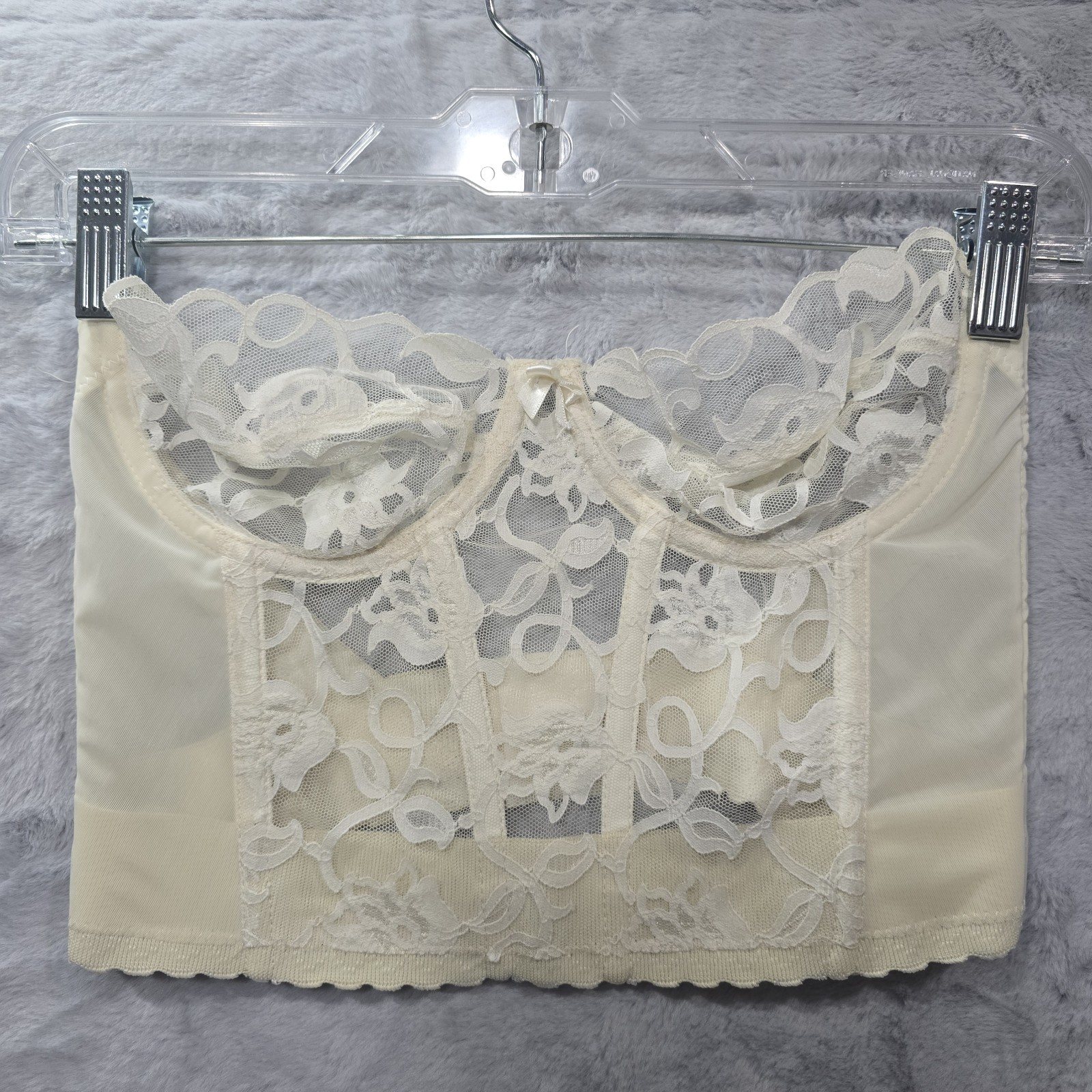 Vintage Victoria's Secret Ivory Lace Bustier Boned Corset Underwire Bra 34B USA