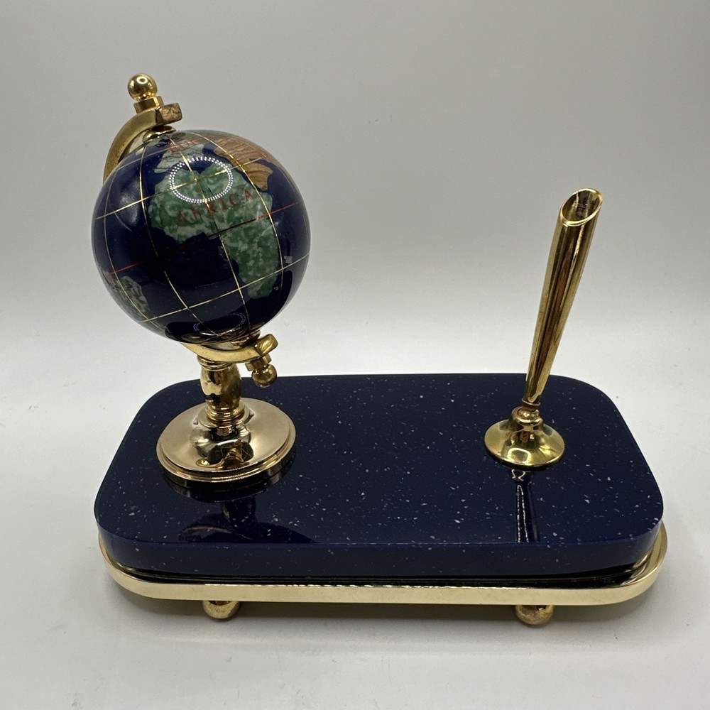 Semi-Precious Gemstone Globe on Pedestal & Pen Holder
