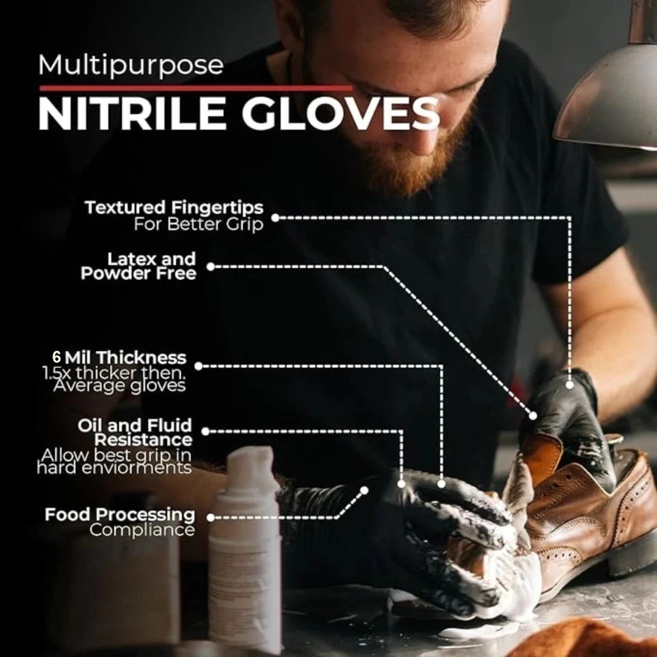 6 Mil Black Nitrile Gloves Heavy Duty Powder-Free Latex-Free New 100 / 1000