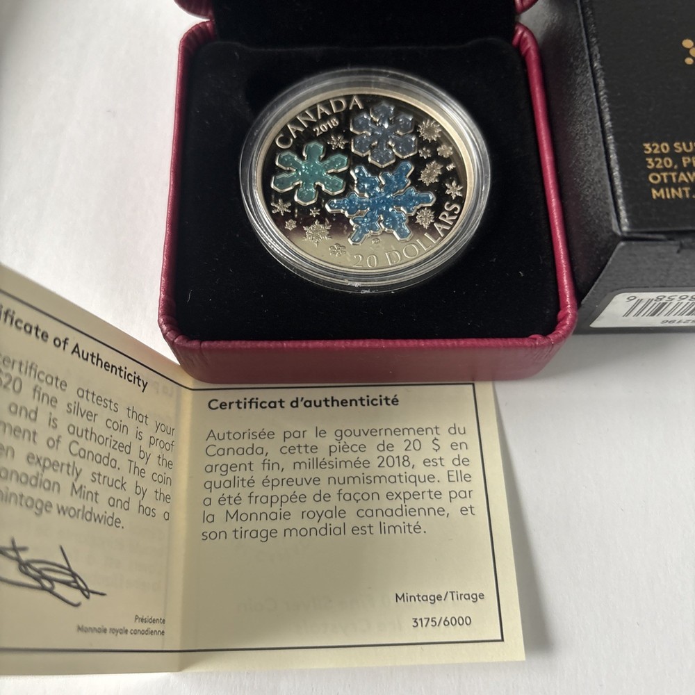 2018 $20 fine silver coin ice crystals