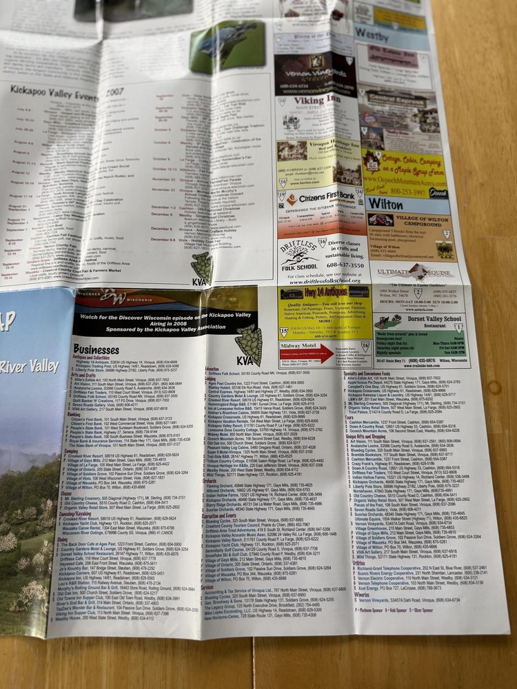 Kickapoo River Valley Wisconsin Map 2007 Travel Guide Folded Brochure USA