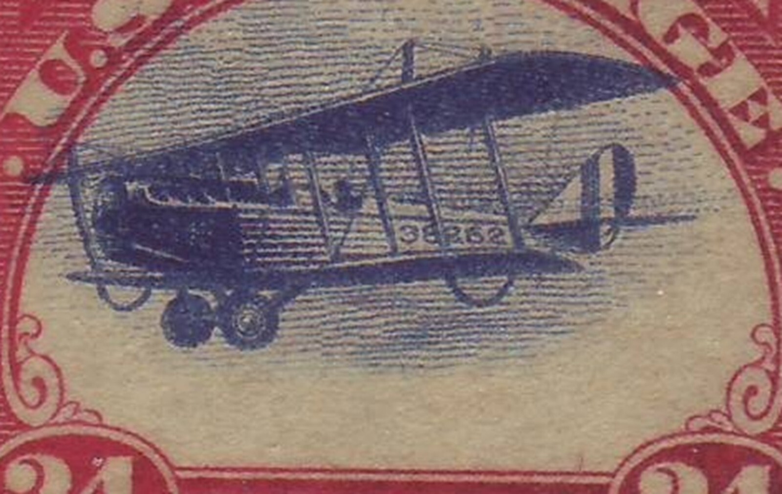 C3 (24c Jenny) - "HIGH PLANE" VIGNETTE SHIFT - BREAKS CARMINE FRAME in 3 PLACES!