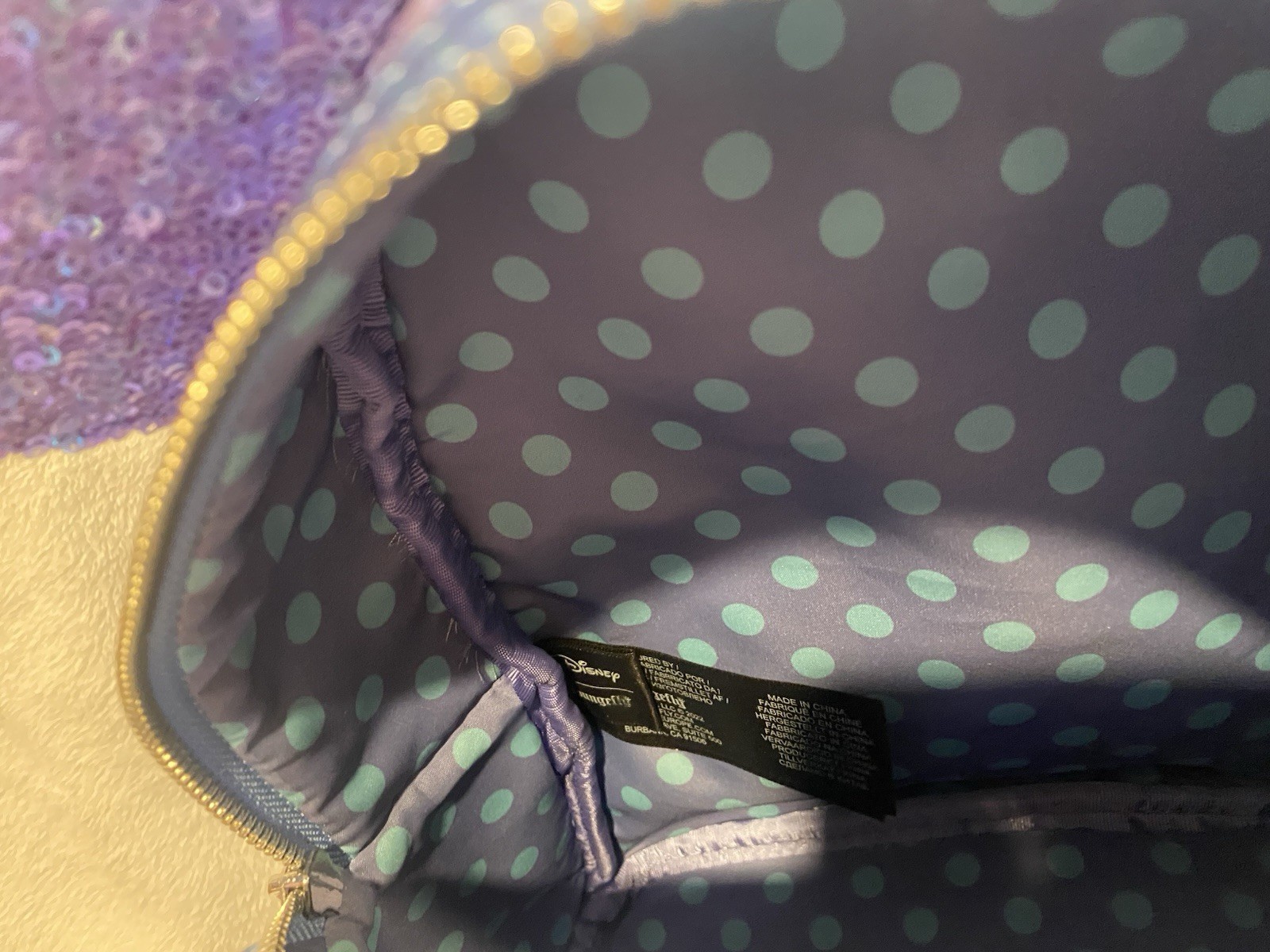 NWOT Loungefly Disney Minnie Mouse Purple Sequin Celebration Mini Backpack