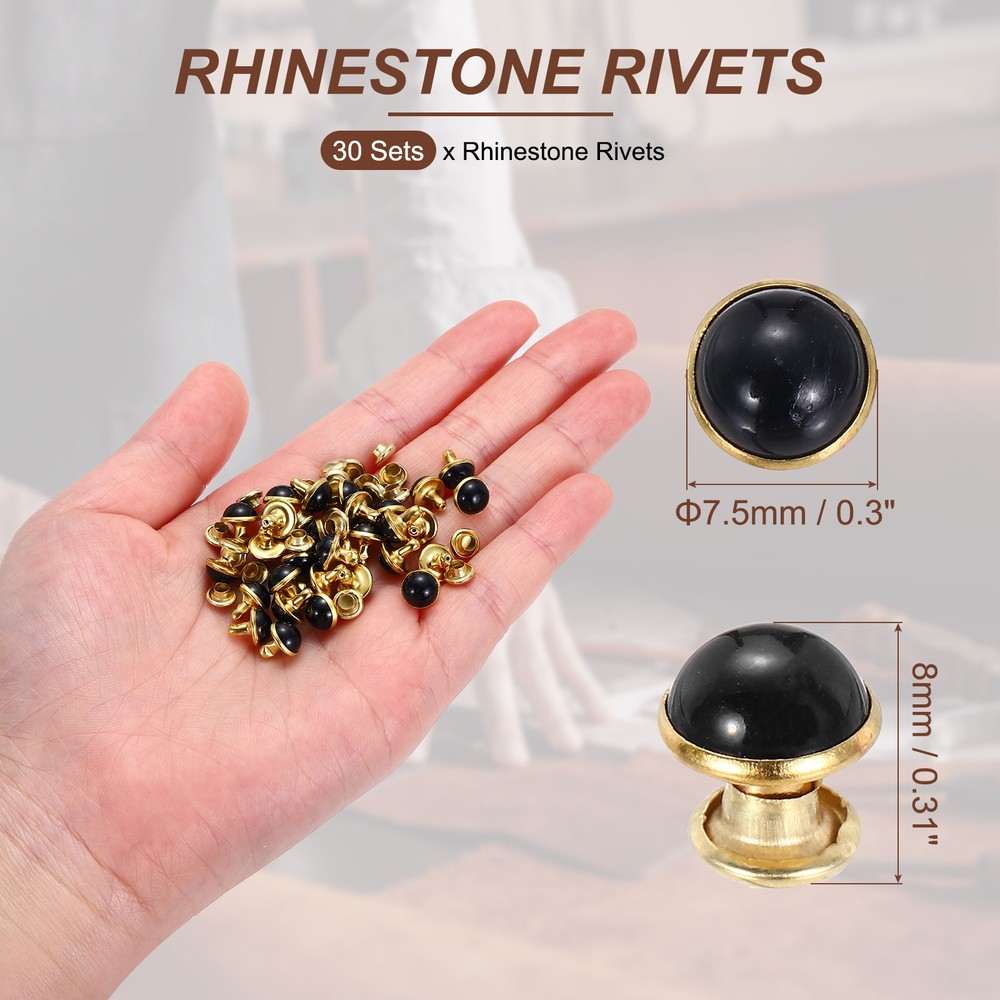 7.5mm Turquoise Studs Rivets, 30 Sets Leather Rivets, Black