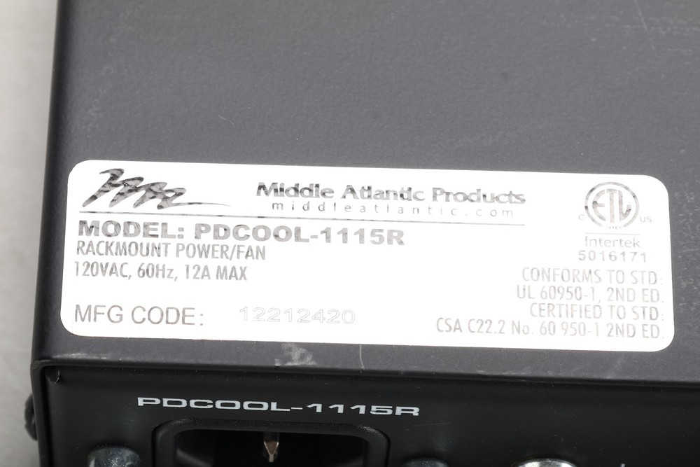 Middle Atlantic PDCOOL-1115R Power Distribution & Cooling Unit With Rack Ears