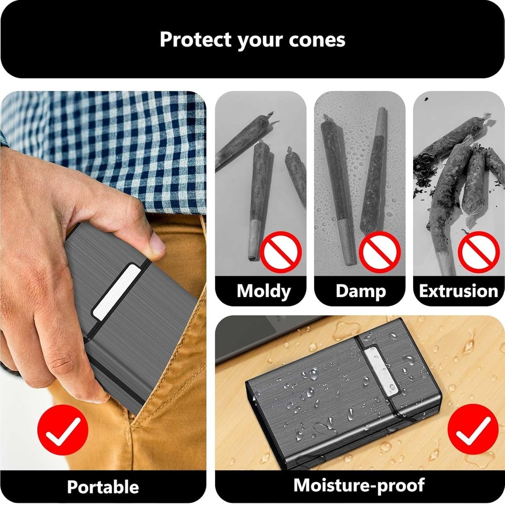 (2 Pack) King Size Pre-roll Cone Holder Case, 10-Hole Cigarette Case for Regular