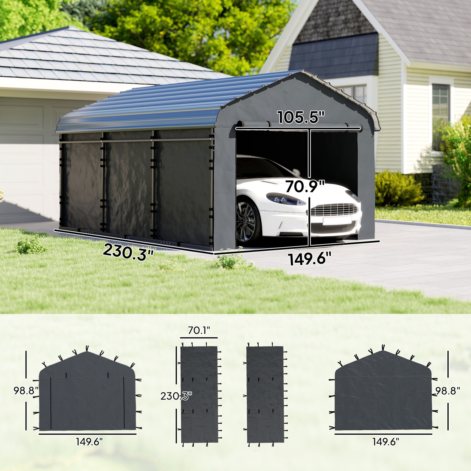 Carport Replacement Sidewall Panel Set of 4 for 12' x 20' Carports