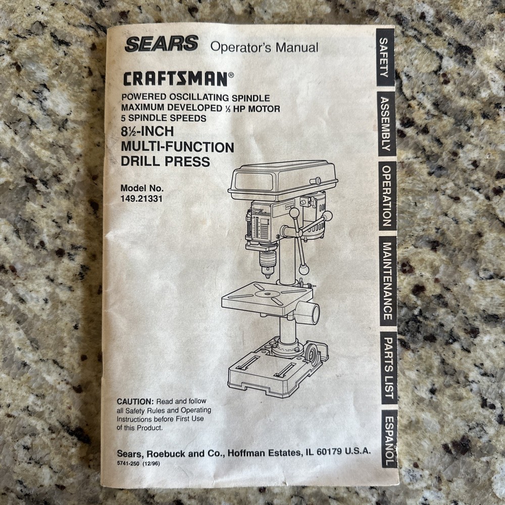 Craftsman 8 1/2” Multi-Function Drill Press Model 149.21331 MANUAL DOWNLOAD ONLY