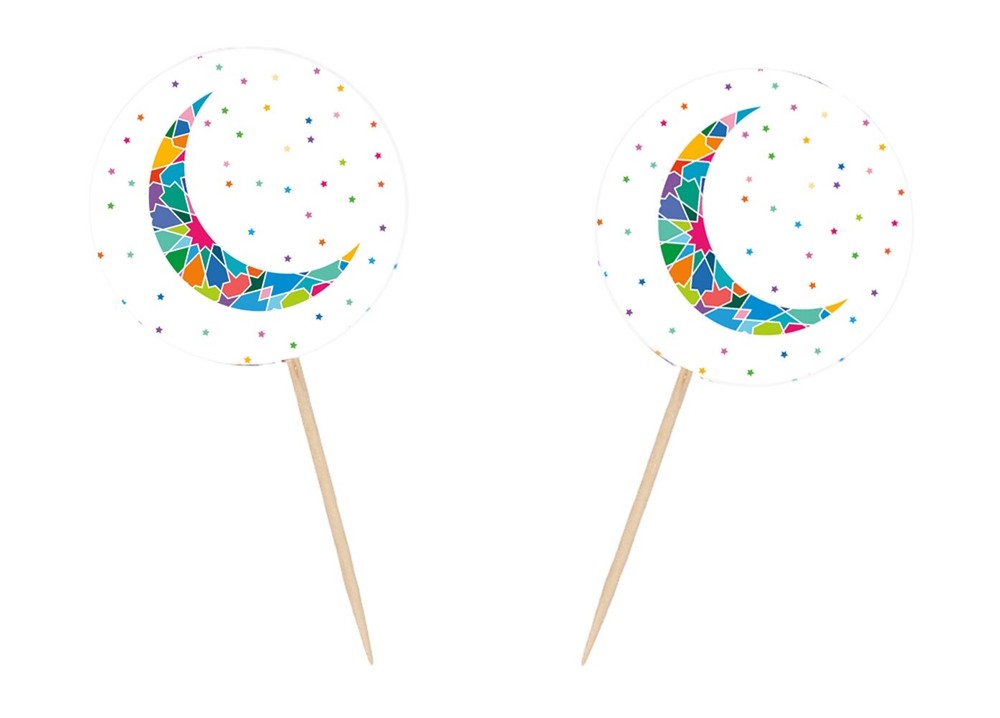 Crescent Moon Tile Work Motif Eid Ramadan Cupcake Toppers (12 pack)