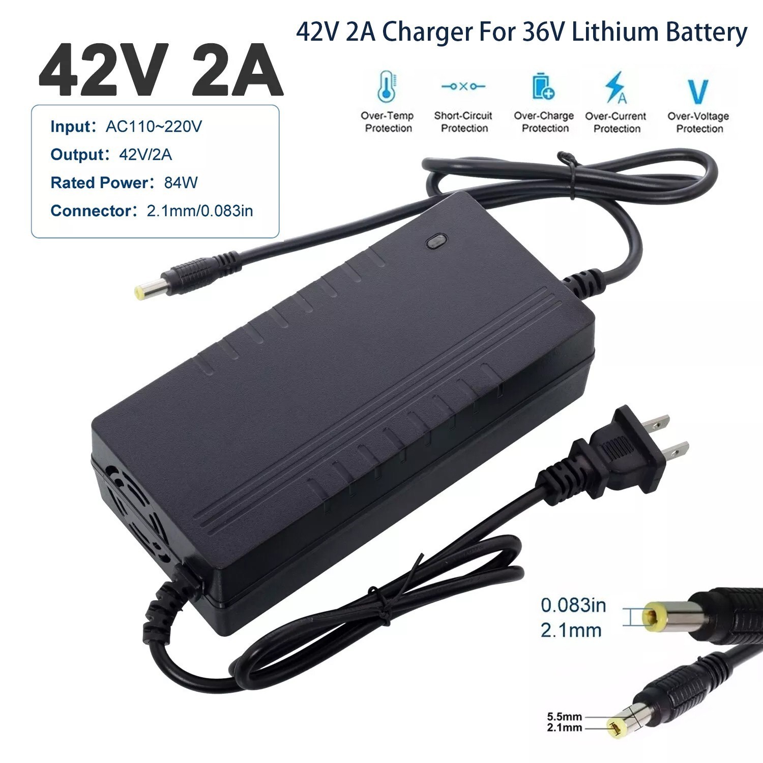 42V/54.6V DC Battery Charger 2A 5A For 36V/48V Lithium Battery Electric Bicycle