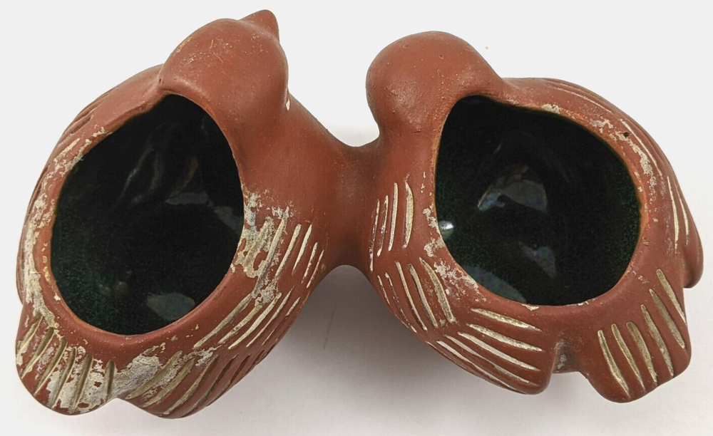 Terracotta Double Bird Bowl Planter Glazed Inside