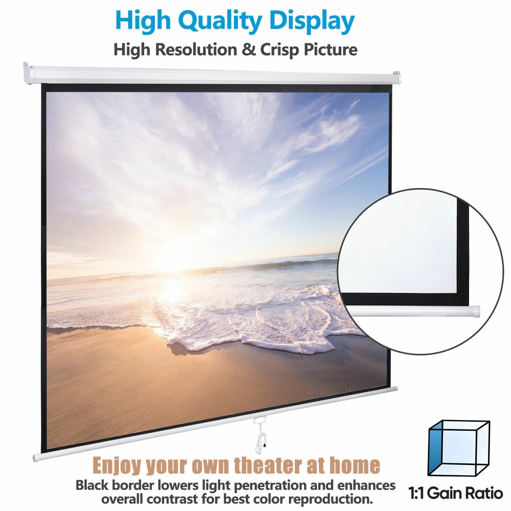 Matte 120" Projection Screen 84" x 84" Manual Pull Down Projector 160°View Angle