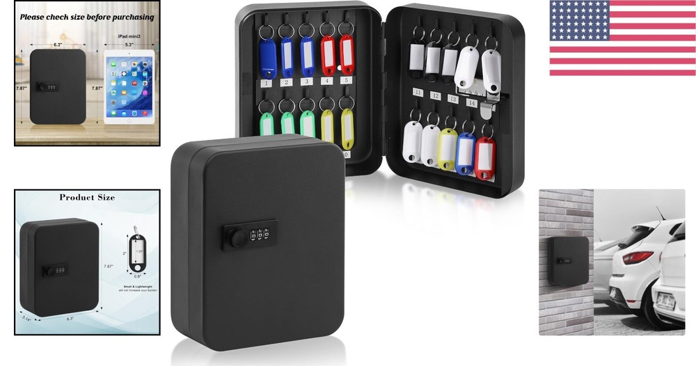 Secure 20 Key Storage Lock Box with Combination Lock - Wall Mount Organizer