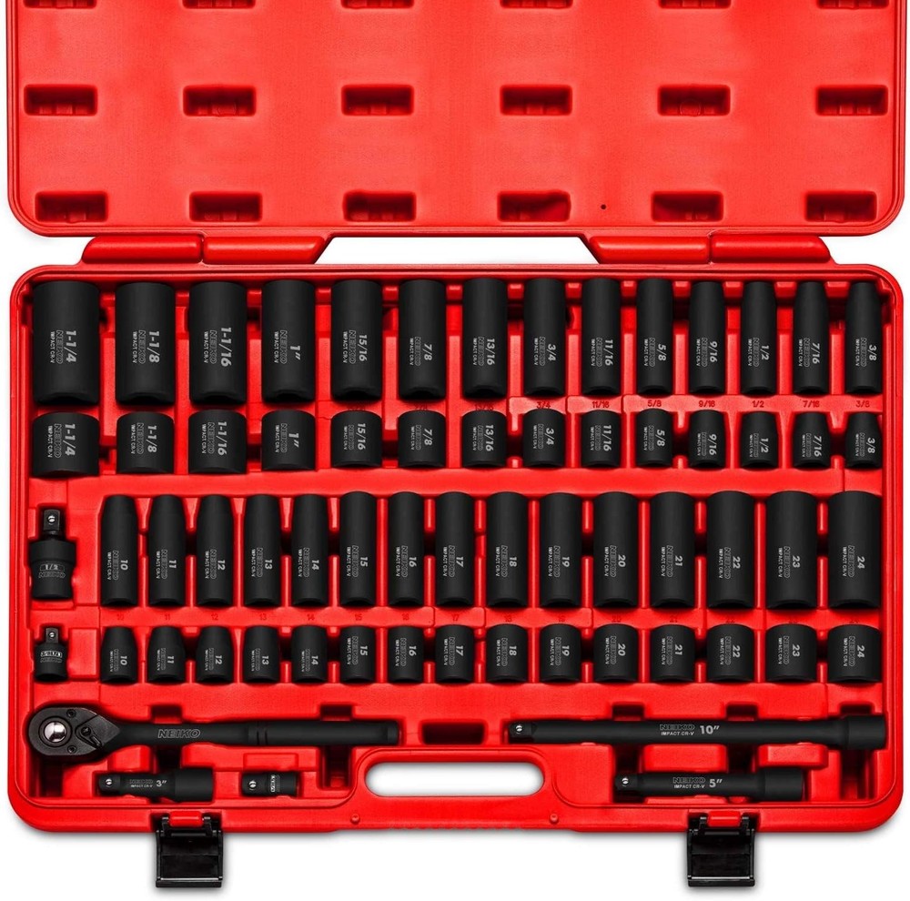 NEIKO 65pc 1/2 Impact Socket Set Standard Metric Deep
