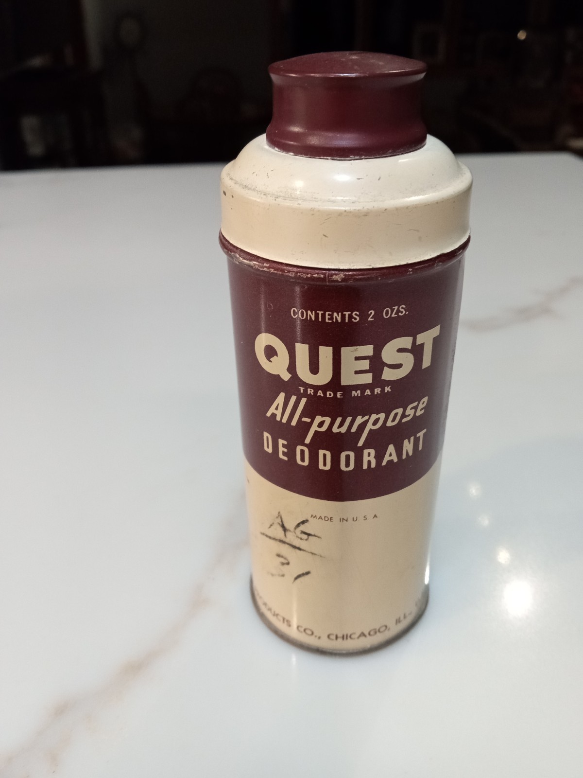 Quest - All Purpose - Deodorant Powder- Metal Tin. Vintage 1940's Half Full.