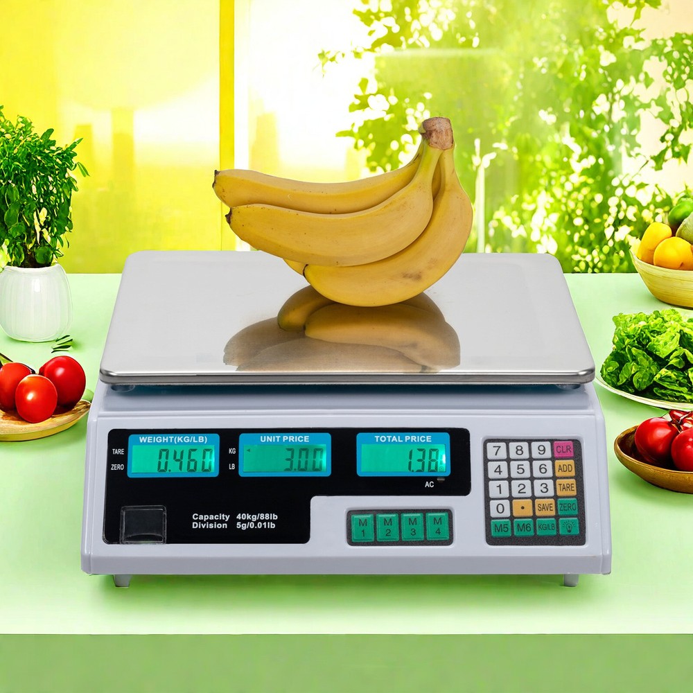 Digital Tabletop Scale - 40kg/88lbs Capacity, Commercial Postal, Switch & White