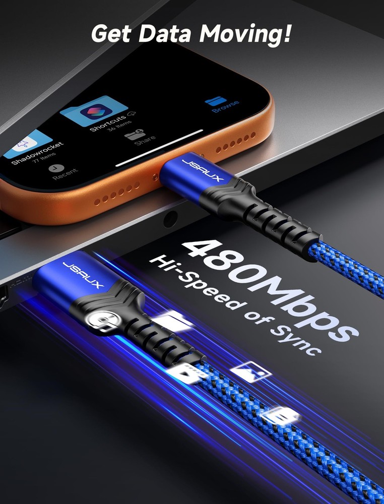 JSAUX USB C Cable Fast Charging 3.3ft+6.6ft+10ft, Blue