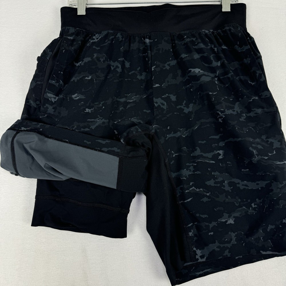 Lululemon T.H.E. Shorts Mens Small Elements Cyberspace Black Athletic Lined EUC