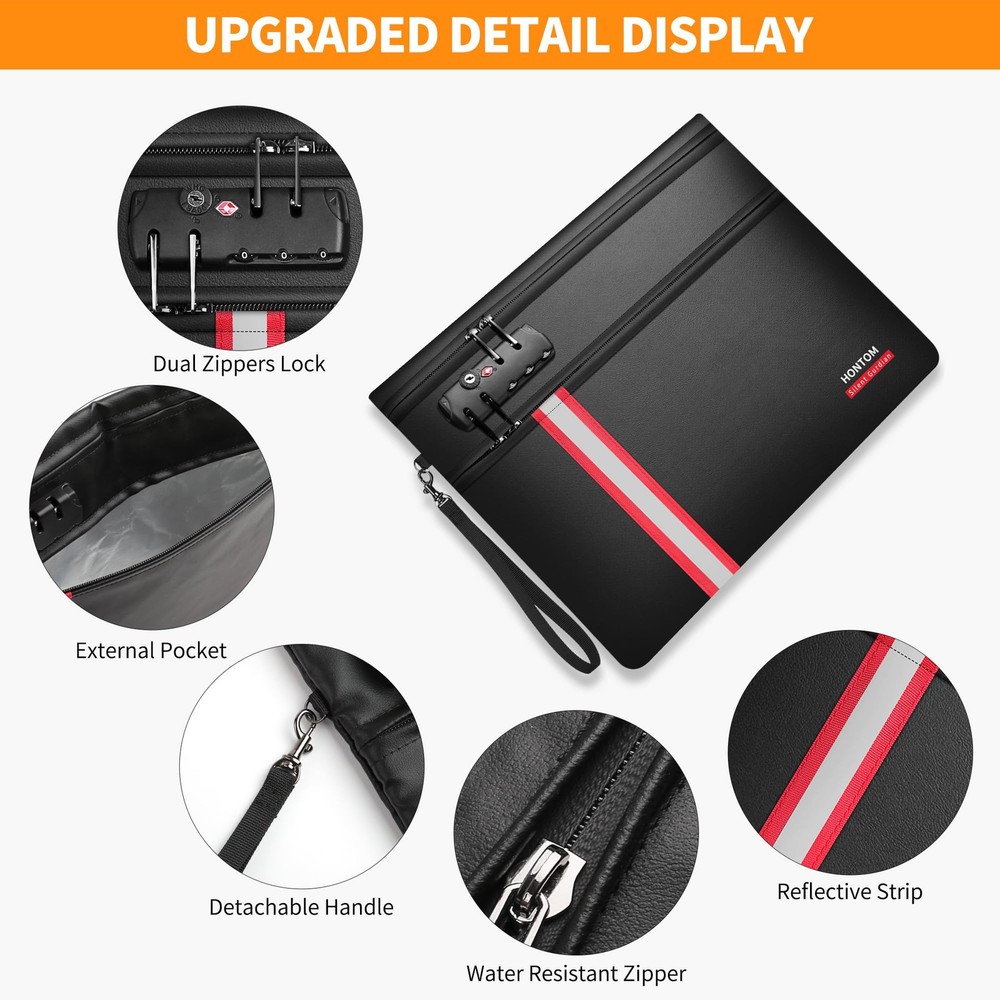 Fireproof Document Bag,6400℉ Upgraded Material Fireproof Water Resistant Mone...