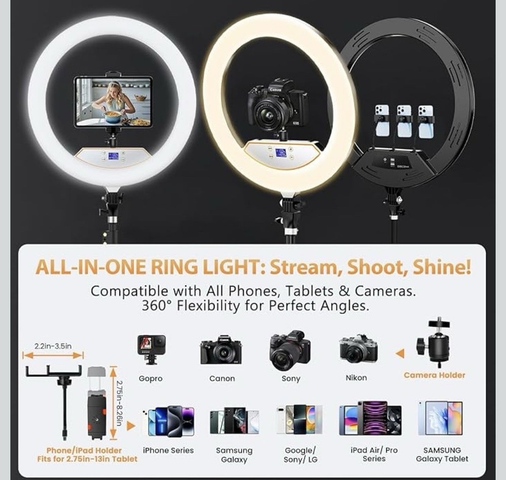 Mactrem 22" Foldable Ring Light with Stand for iPhone and iPad 75" Tripod