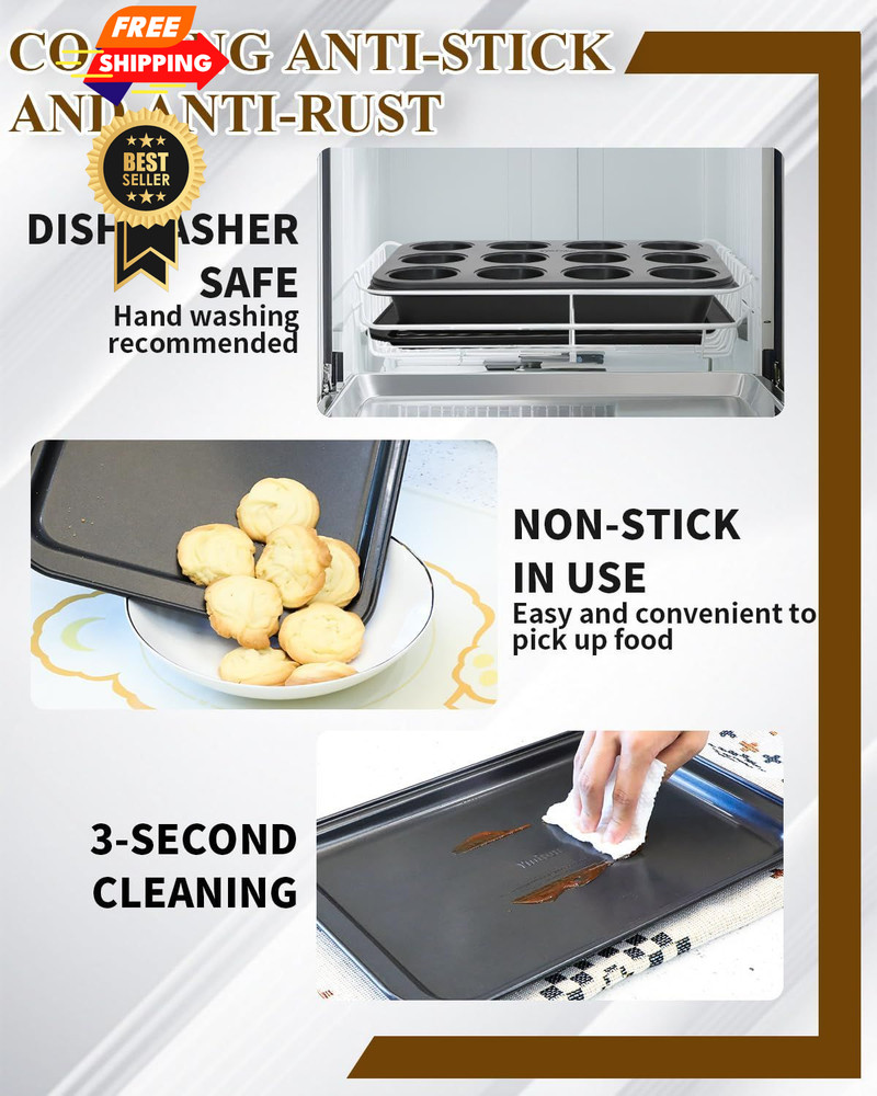 Ymiton Nonstick Baking Pans Set, 19 PCS Stackable Bakeware Medium, Dark Gray
